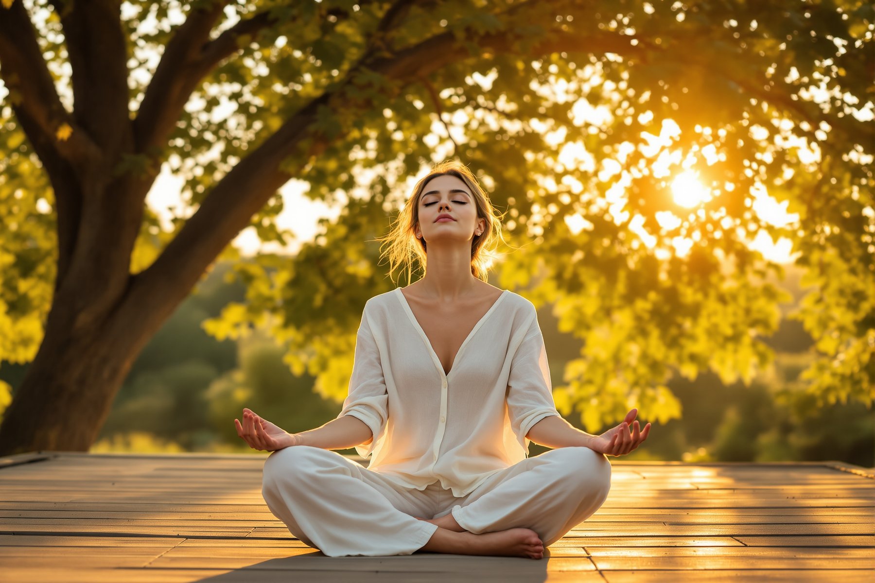 Meditación bajo un árbol en plena naturaleza